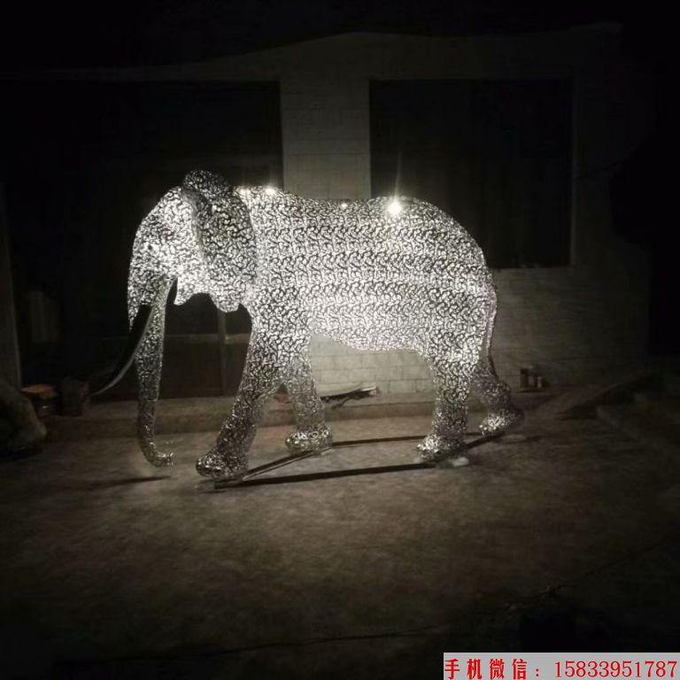 不锈钢镂空大象雕塑，灯光大象雕塑，夜景大象雕塑6