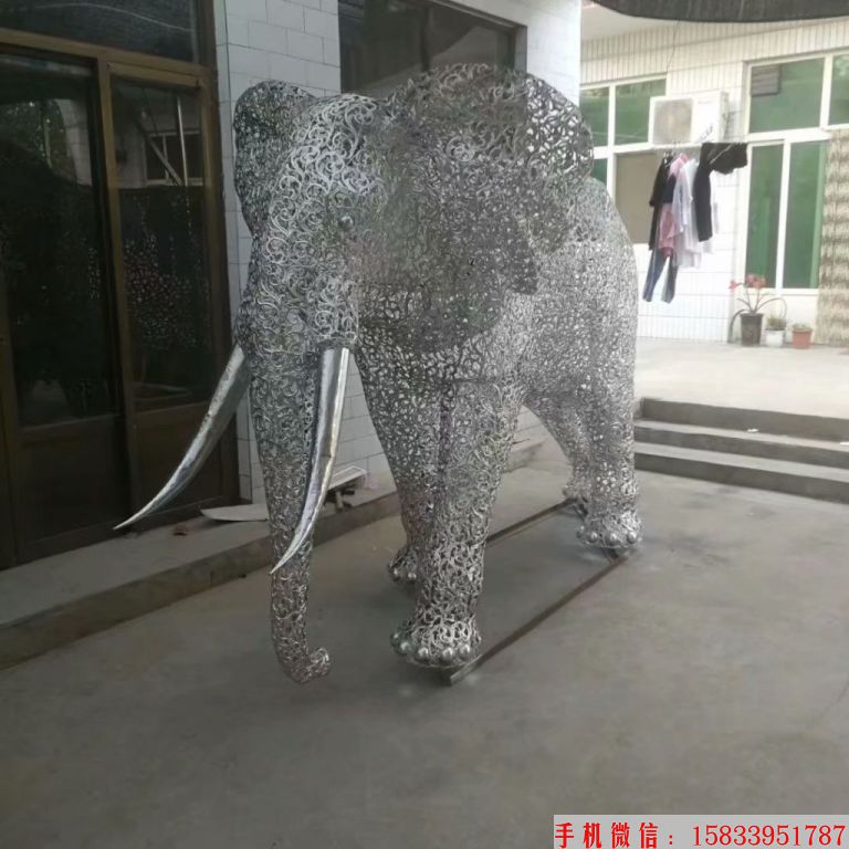 不锈钢镂空大象雕塑，灯光大象雕塑，夜景大象雕塑