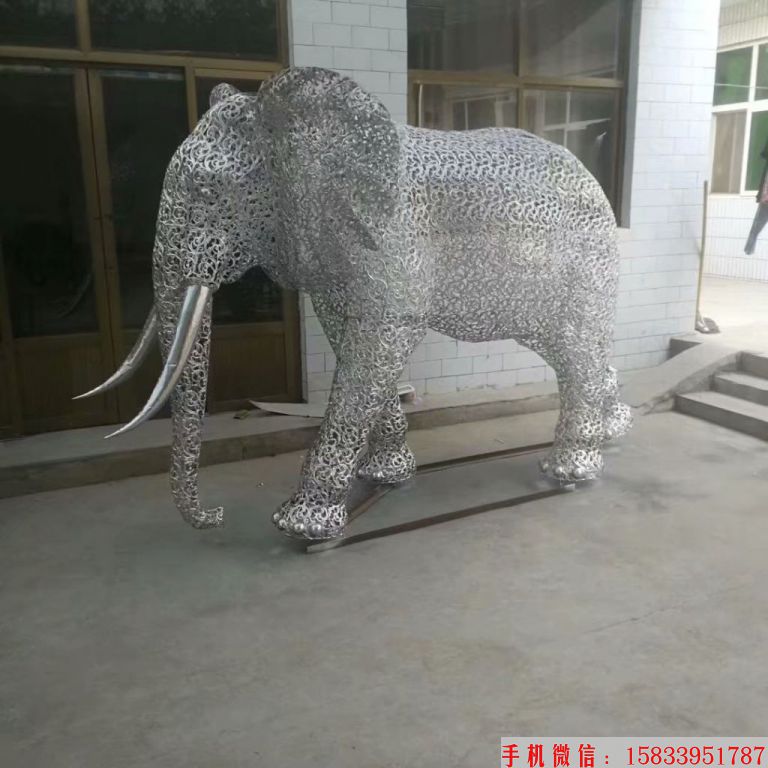 不锈钢镂空大象雕塑，灯光大象雕塑，夜景大象雕塑1