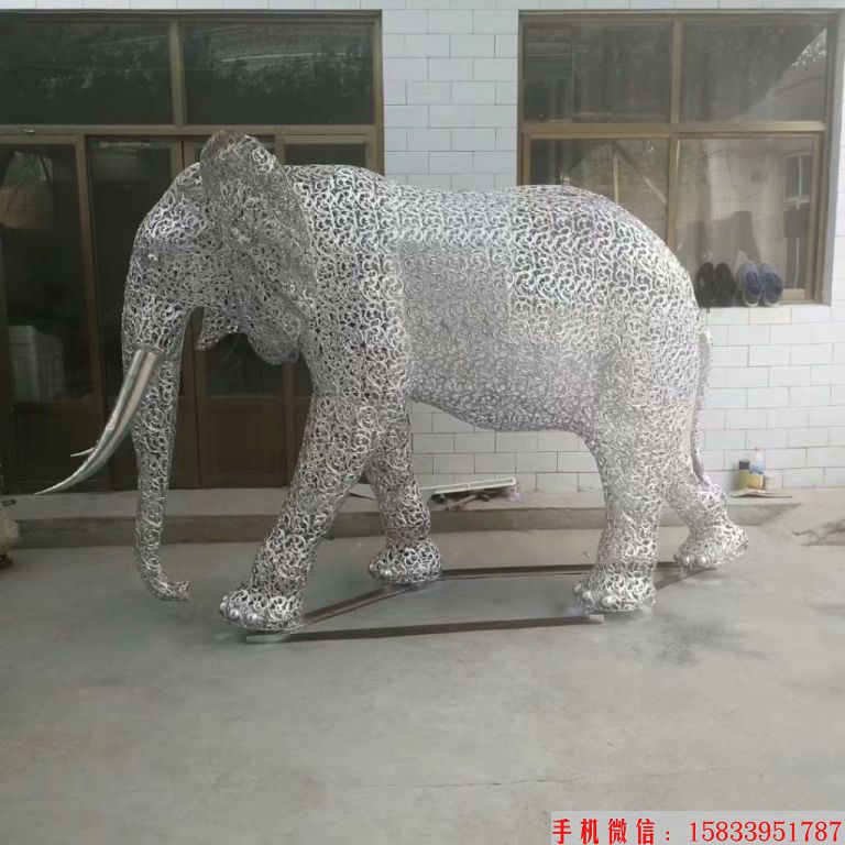 不銹鋼鏤空大象雕塑，燈光大象雕塑，夜景大象雕塑2